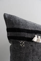 Sibyl Black Fabric Striped and White Fringe - 18" x 18"