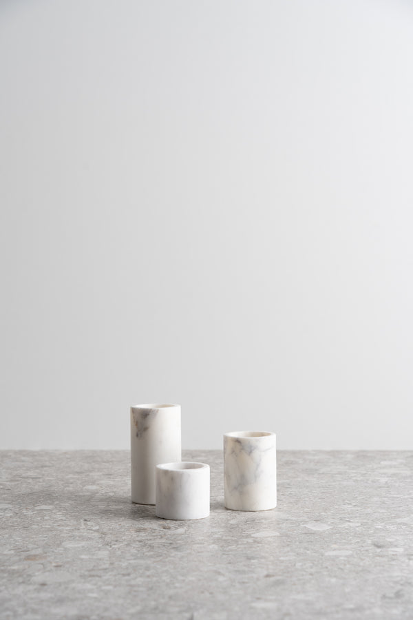 Set of 3 Marble Cylinder Pillar Votive Candle Holders