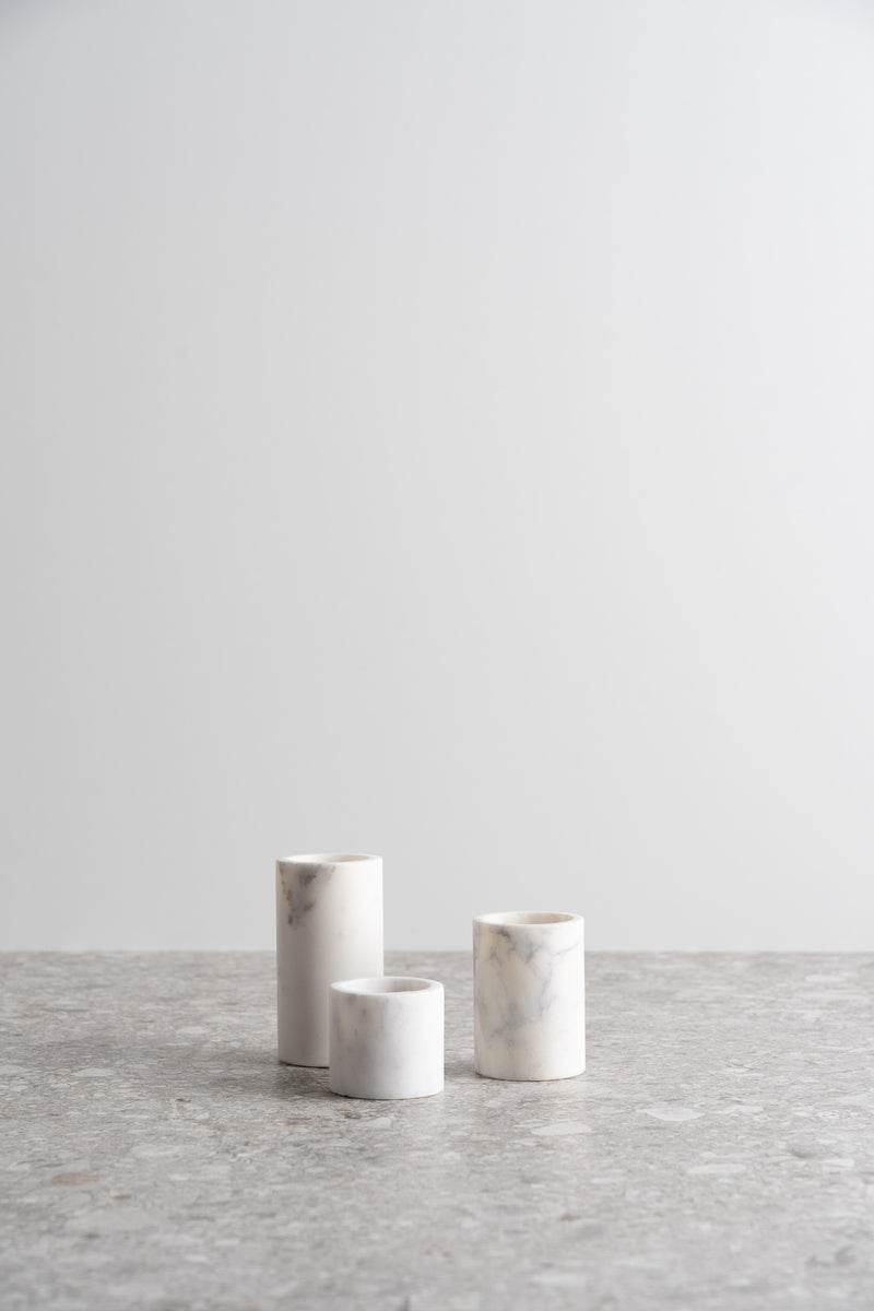 Set of 3 Marble Cylinder Pillar Votive Candle Holders
