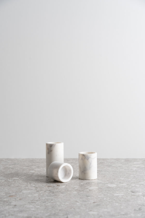 Set of 3 Marble Cylinder Pillar Votive Candle Holders