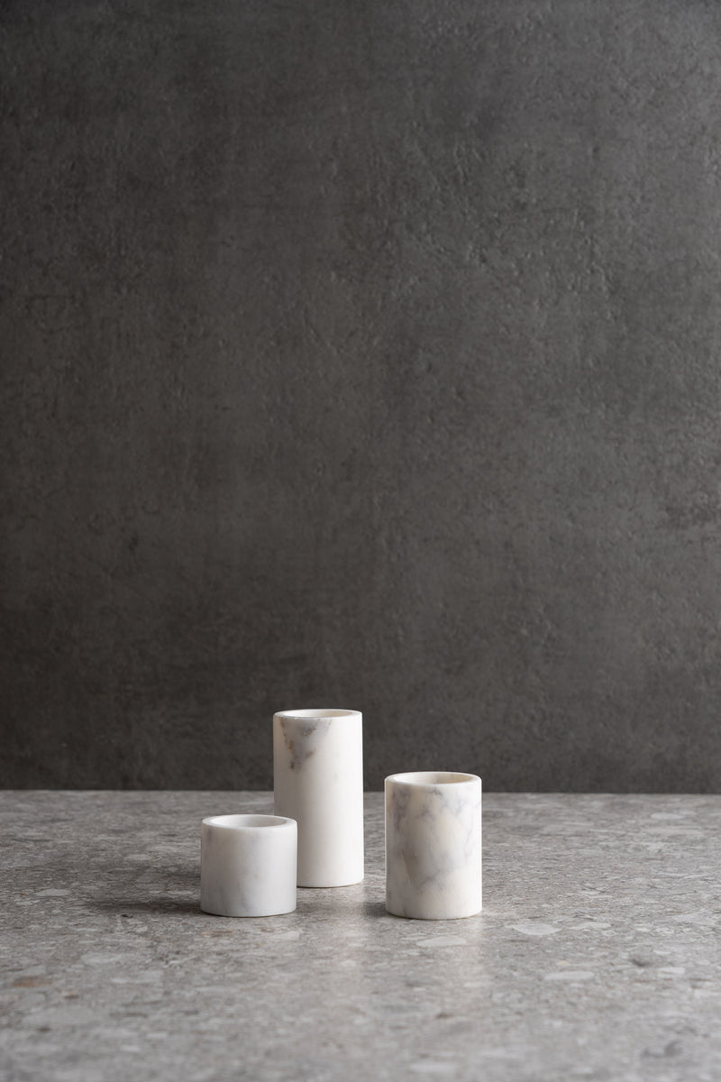 Set of 3 Marble Cylinder Pillar Votive Candle Holders