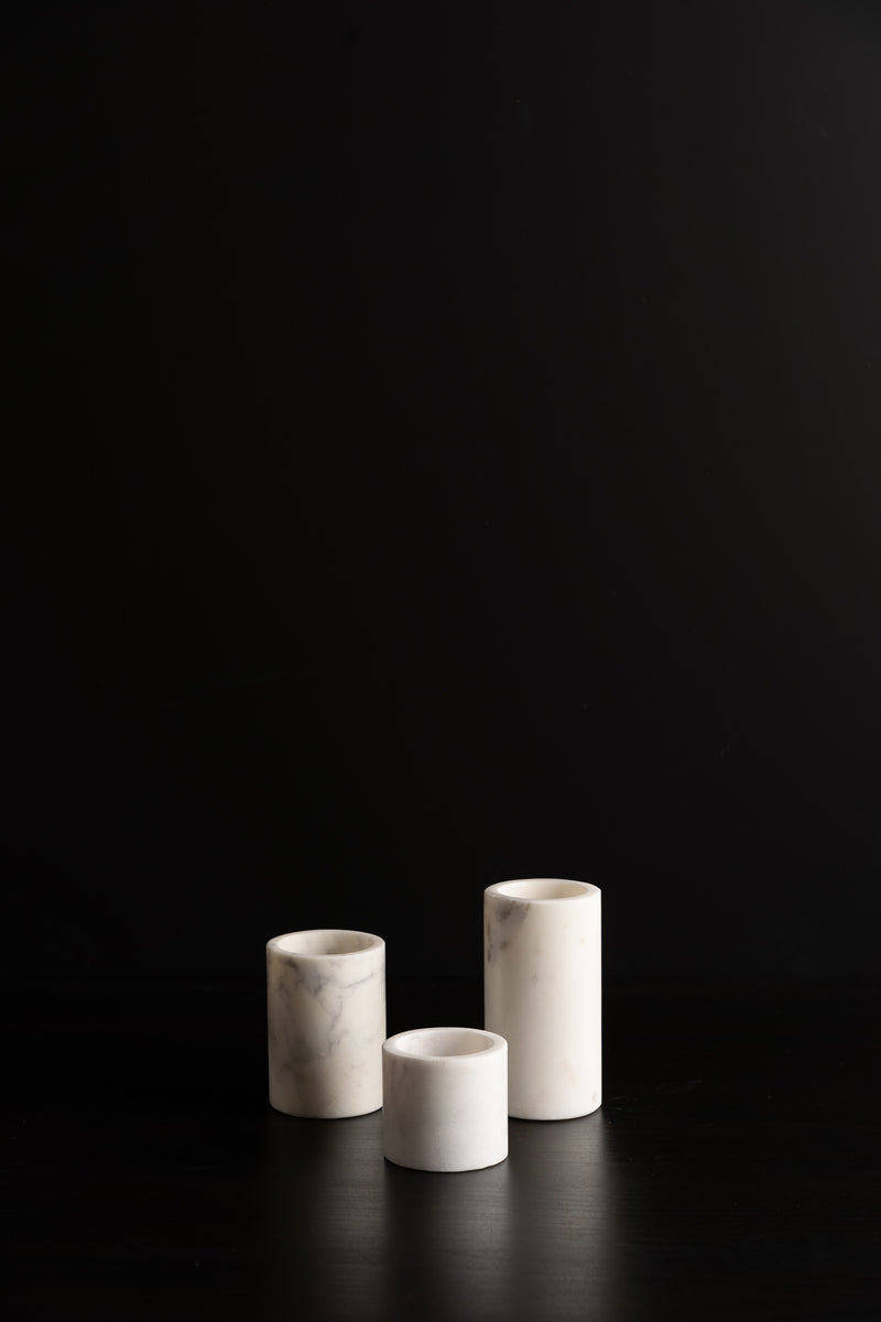 Set of 3 Marble Cylinder Pillar Votive Candle Holders