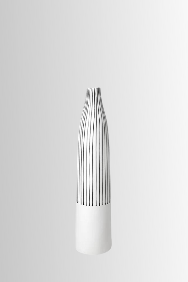Kira II Large White Pinstripe Ceramic Vase