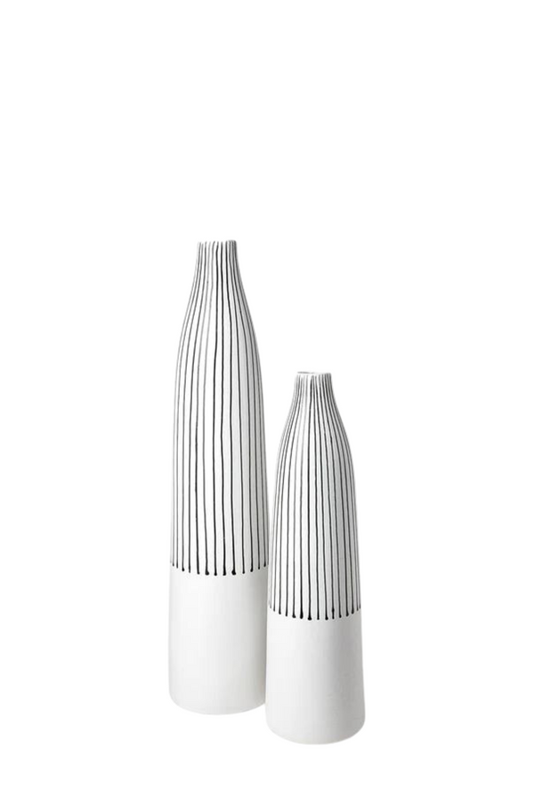 Kira II Large White Pinstripe Ceramic Vase